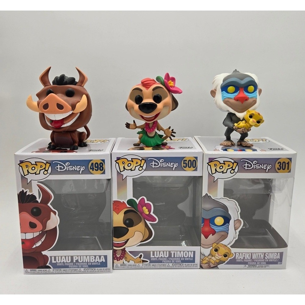 Funko Pop Disney Lion King Luau Pumbaa 498 Timon 500 Rafiki Simba 301 Lot of 3